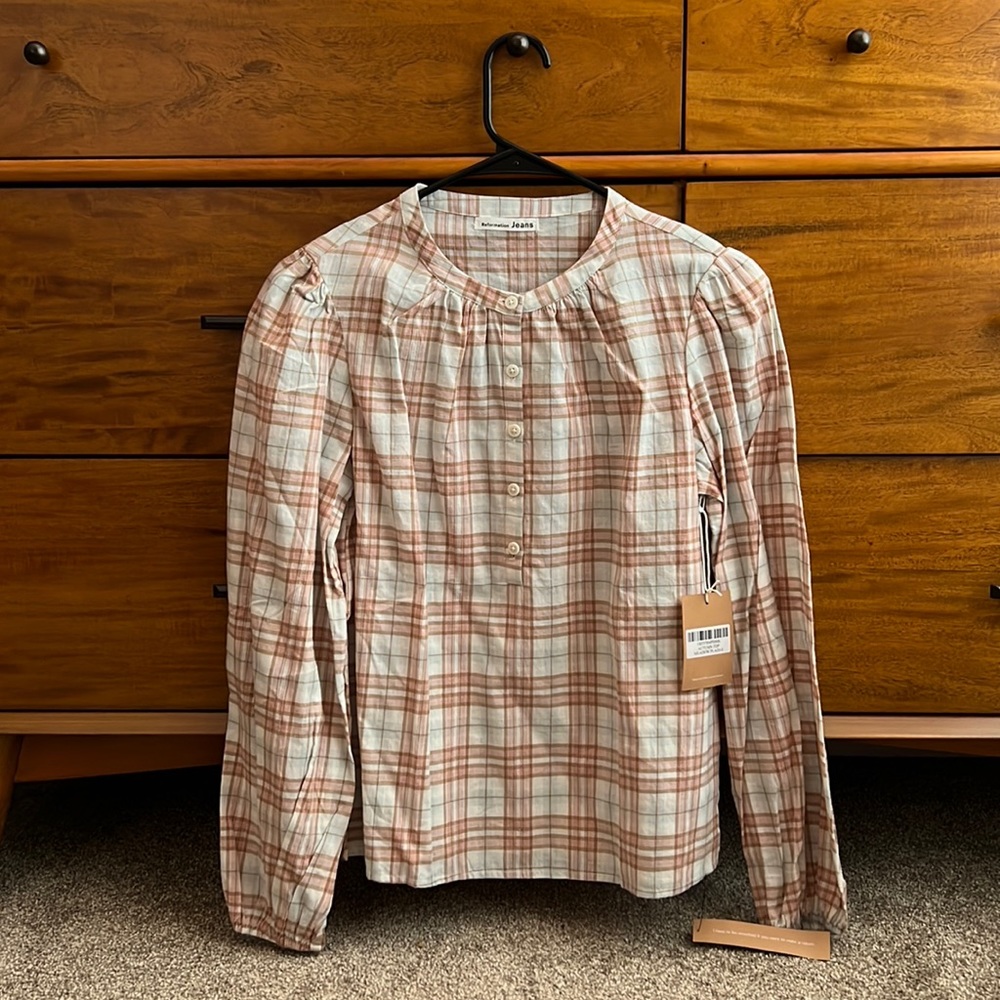 Reformation Autumn Top in Meadow Plaid, S